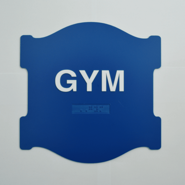 Aurora Shaped - Gym blue braille sign