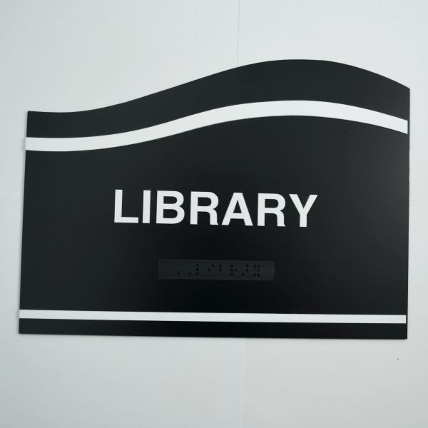 Wave Shaped Sign Library Black Braille Signage